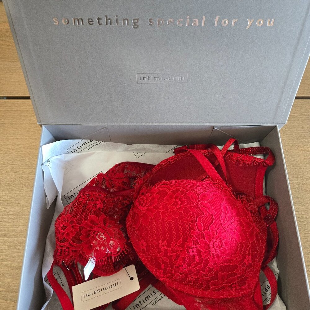 Intimissimi Red Lace Bra and Garter Belt